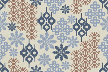 Ikat seamless pattern, geometric design, motif ethnic handmade, Ikat ethnic tribal, boho colors seamless wallpaper. Ethnic Ikat abstract background art.Illustration for greeting cards, printing