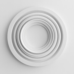 Fototapeta premium Minimalist White Plate Stack Modern Kitchen Photography Clean Background Top View Simple Design Aesthetic