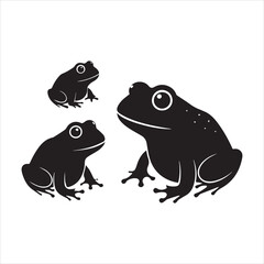 Set of logotype different type of black cute frog outline vector illustration