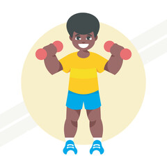 A boy with dumbbells representing fitness and strength training