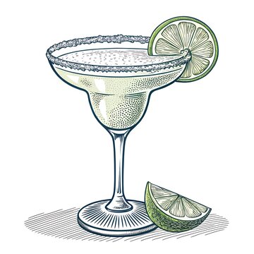 margarita cocktail with lime slice, salt rim clip art preview