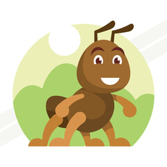 An illustration of a brown ant character representing industriousness and teamwork