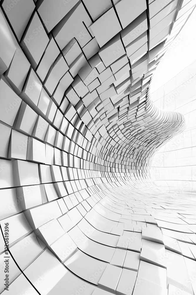 Aufkleber abstract white tunnel with curved geometric grid pattern in futuristic design