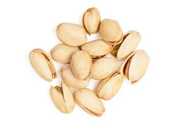 Pile of pistachios in the peel on white background.