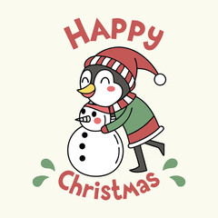 Happy Christmas Cute Penguin in Winter Wonderland