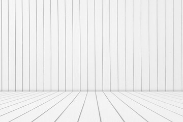 White Wooden Paving Floor with Wall Background.
