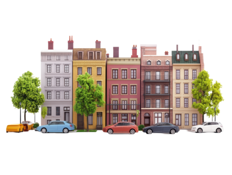 Isolated Row of Colorful Townhouses