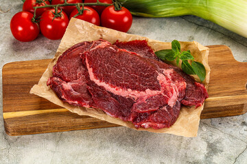 Raw beef cheeks cut for cooking