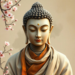 Golden Buddha Statue Isolated on White Background