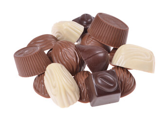 Assortment of chocolate candies sweets isolated on a white background