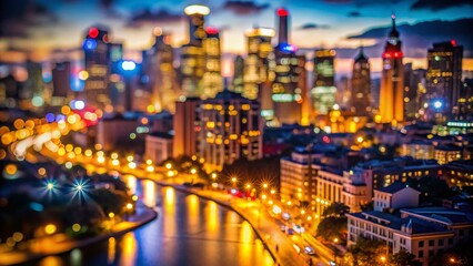 Obraz premium Blurry Night Cityscape: Dark Urban Landscape Photography