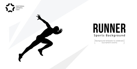 background template for sports tournament celebration event featuring silhouettes of runners. running athlete silhouette