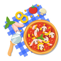 Vector Pizza: Appetizing Illustration for Ads and Posters. Vector Pizza Ingredients