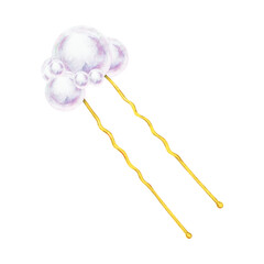 Watercolor gold hairpin with pearls in different sizes, combining elegance and luxury. Perfect for bridal hairstyles, romantic accessories or wedding decor. Hand-drawn, artistic and isolated