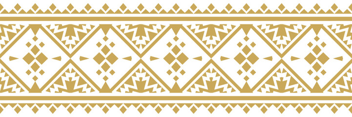 Gold ethnic ornament with geometric tribal border pattern.
