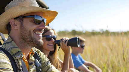 Obraz premium Exploring nature on family safari adventure, enjoying wildlife together