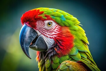 Fototapeta premium Minimalist Military Macaw Head Closeup: Vibrant Feathers, Bold Gaze