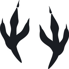 Black silhouette of two dinosaur footprints showing the three toed mark of a prehistoric predator