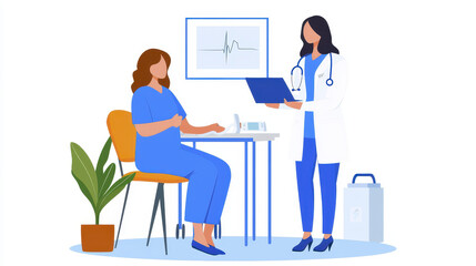 Female healthcare professional consulting with patient in clinic, showcasing caring environment