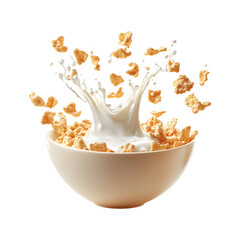 Fluffy 3D Cartoon Bowl of Cereal with Milk Splash Isolated on Transparent Background