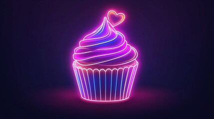 Graphic neon icon for a cupcake or a bakery shop