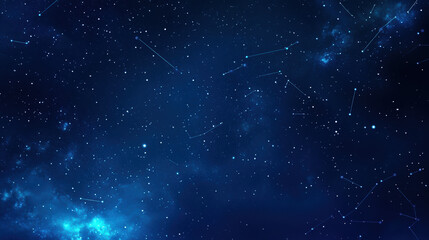 Obraz premium Dark blue background with a starry sky, digital line connections, and a network technology concept. This abstract, futuristic design is suitable for a web banner or presentation. 