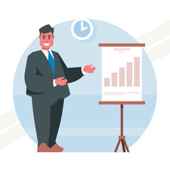 A businessman presenting charts representing analysis and communication
