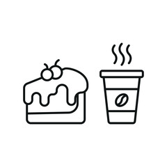 Coffee paper cup drink and cheesecake food icon with a sleek and minimalist flat design, featuring clean lines and a modern aesthetic, perfect for contemporary UI/UX projects and food-related branding