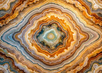 Drone's-eye view: symmetrical marble swirls in earthy tones, a natural stone abstract background.