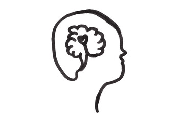 Black pencil drawing with ideas about mental health and psychotherapy.