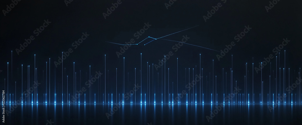 Poster futuristic digital blue lines and light points on a dark abstract background. business background