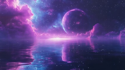 A cosmic scene with planets and stars reflected