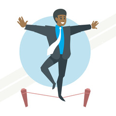 A businessman tightrope walking representing balance and risk management