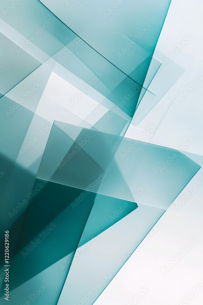 Poster abstract geometric composition with overlapping teal glass panels. business background