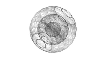 Abstract white sci-fi sphere with particles and lines. Technology network connection on world. Futuristic vector illustration. Global digital connections ai. 3D wireframe geometric sphere.