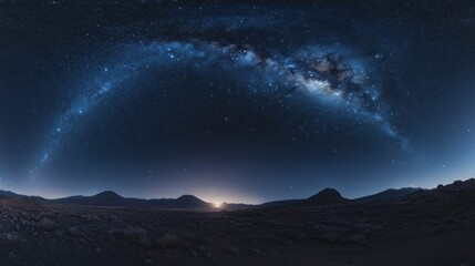 Starry night sky, distant view of the Milky Way and stars, dark blue color scheme