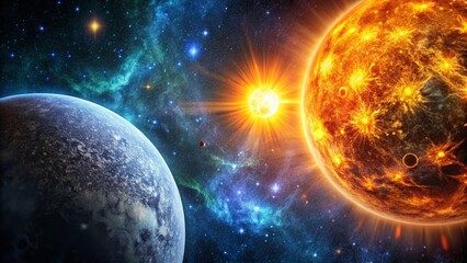 Obraz premium Celestial Macro: Sun, Moon, and Stars on Black Background - High-Resolution Stock Photo