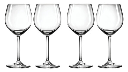 Set of elegant glass wine glasses with red wine, isolated on white background