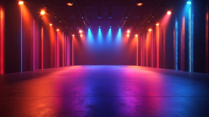 ighting equipment on a stage that is empty. The stage is the center of attention. 3D illustration