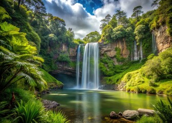 Fototapeta premium Hunua Falls: Auckland's majestic waterfall, a breathtaking landscape photography subject.