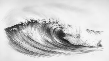 Obraz premium A charcoal sketch of a dramatic ocean wave, powerful lines capturing the motion, subtle shading creating depth and texture