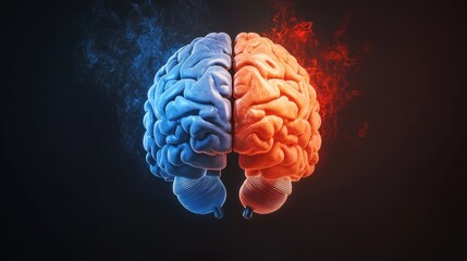 Exploring the left and right brain concept blue and red duality