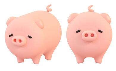 3D Cute Pig cartoon.  illustration pink piggy animal character concept.