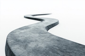 Curvy pathway winding through serene landscape with bright ambiance, showcasing nature's beauty and tranquility