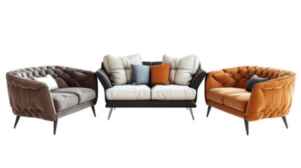 Set of designer sofas, isolated on white background.