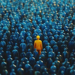 Obraz premium one yellow piece in the middle of the blue pieces represents the leader