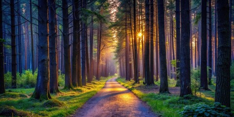 Obraz premium Forest Path Under Twilight, twilight, isolated setting , twilight