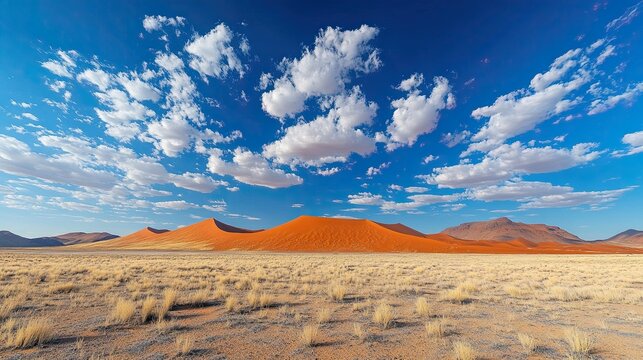 A stunning view of a desert landscape with towering sand dunes under a vibrant blue sky, symbolizing adventure, travel, and exploration, ideal for desert tourism and outdoor photography content.