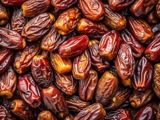 Overhead shot: sun-drenched, high-resolution image of sweet dried dates, perfect for food blogs or packaging.