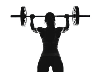 Isolated Silhouette of Woman Lifting Barbell, Weight Training